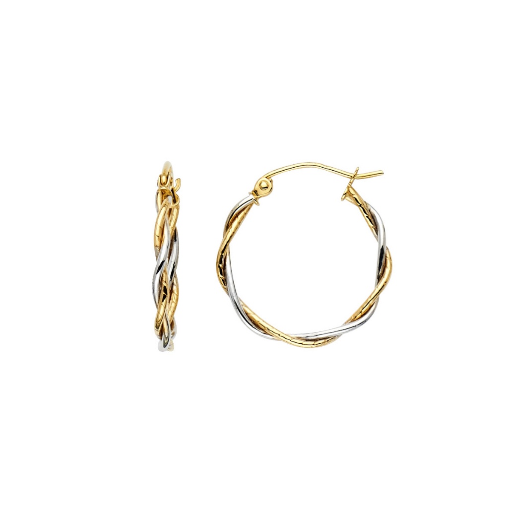 14k Two Tone Gold 1.5mm Twisted Hoop Earrings